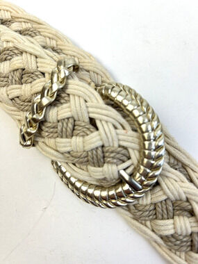 Braided Belt Gold Metal Buckle Size 12 40 Length Adjustable Cream Casual Cotton